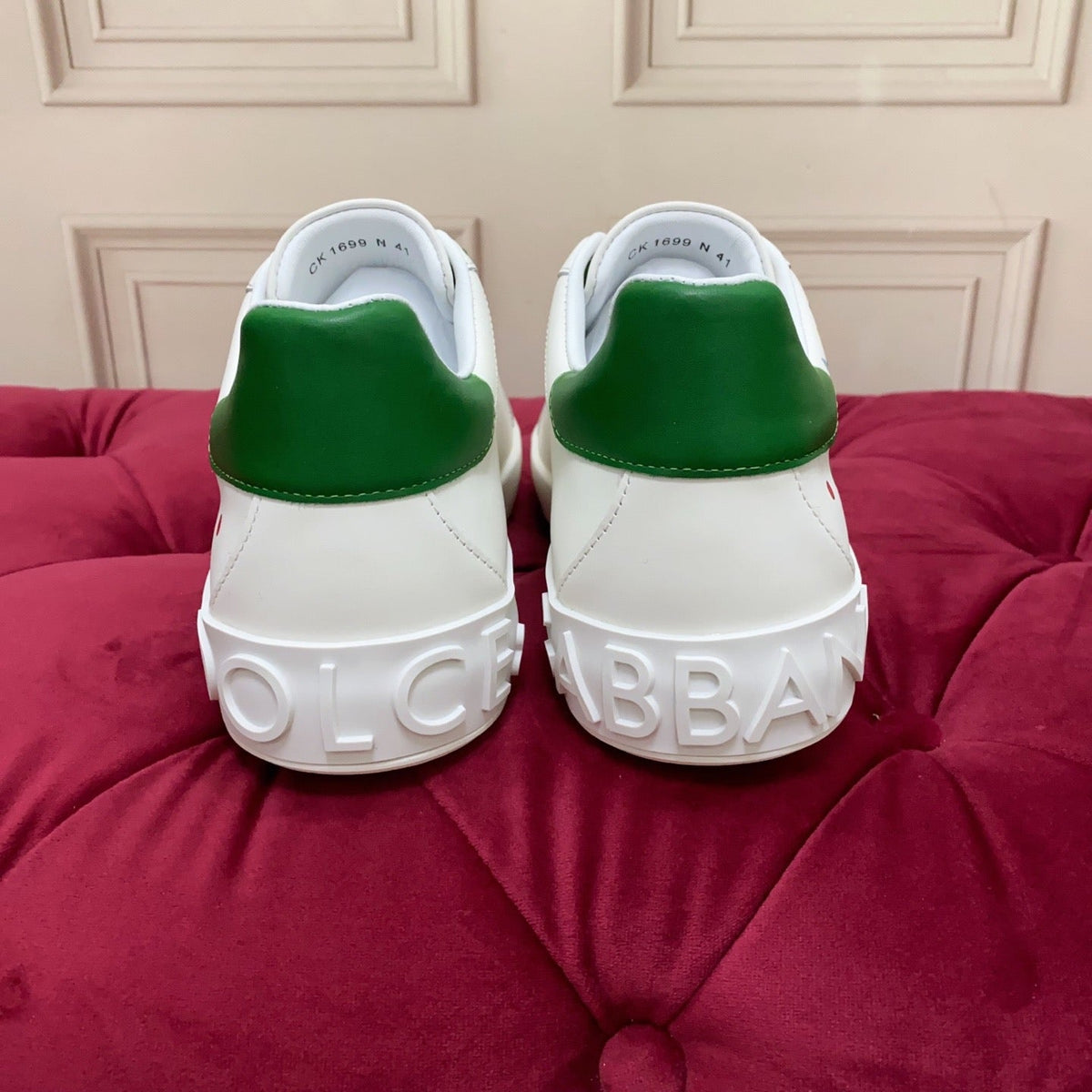 D*G  Premium Leather Casual Sneakers - Designer Unisex Shoes in White & White/Green