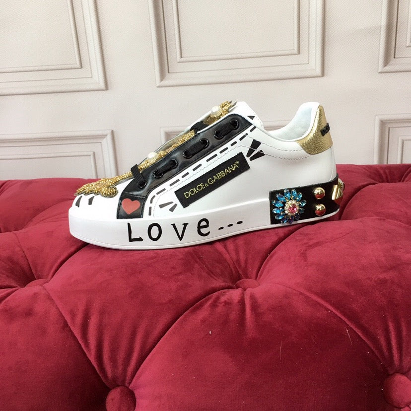 D*G  Luxury Genuine Leather Casual Sneakers - Italian Designer Unisex Shoes