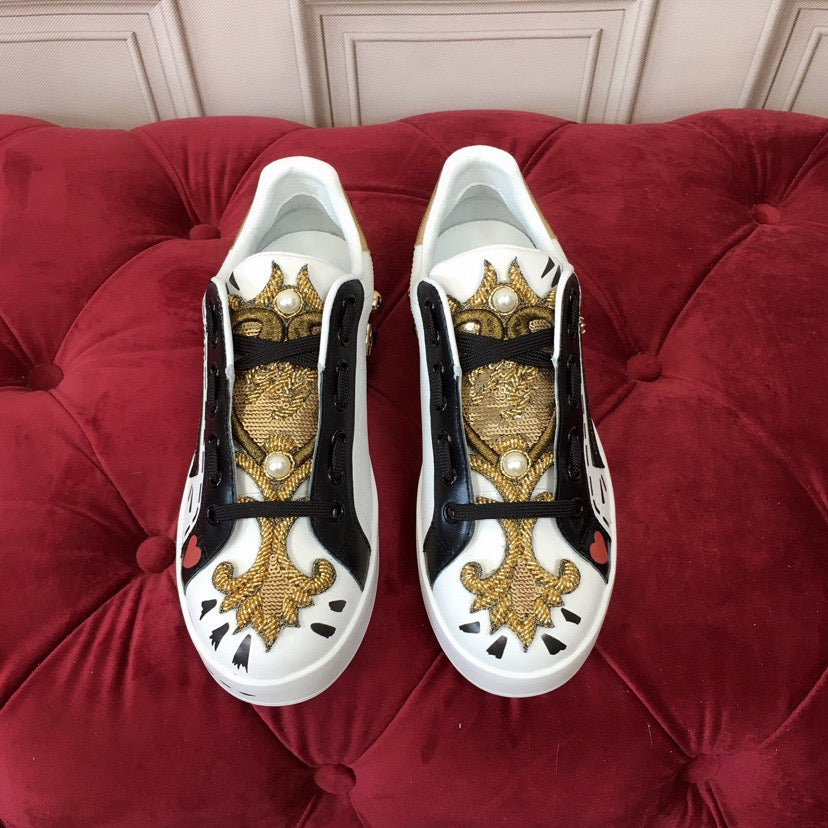 D*G  Luxury Genuine Leather Casual Sneakers - Italian Designer Unisex Shoes
