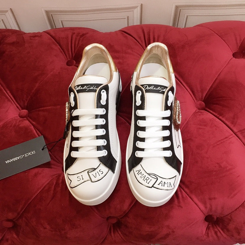 D*G  Luxury Genuine Leather Casual Sneakers - Italian Designer Unisex Shoes