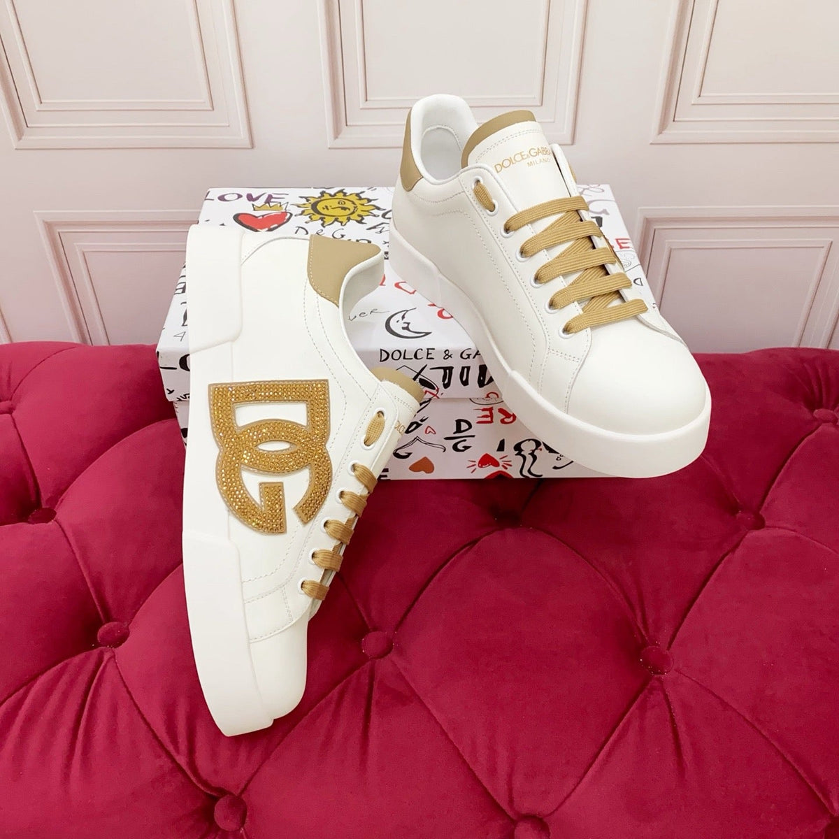 D*G  Luxury Genuine Leather Casual Sneakers - Italian Designer Unisex Shoes