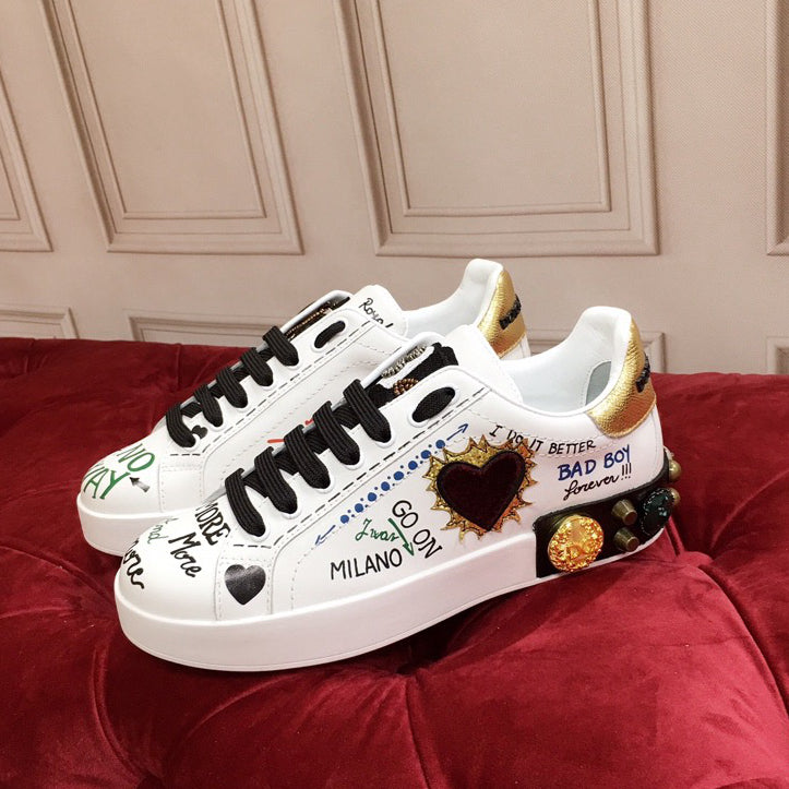 D*G Luxury Genuine Leather Casual Sneakers - Italian Designer Unisex Shoes