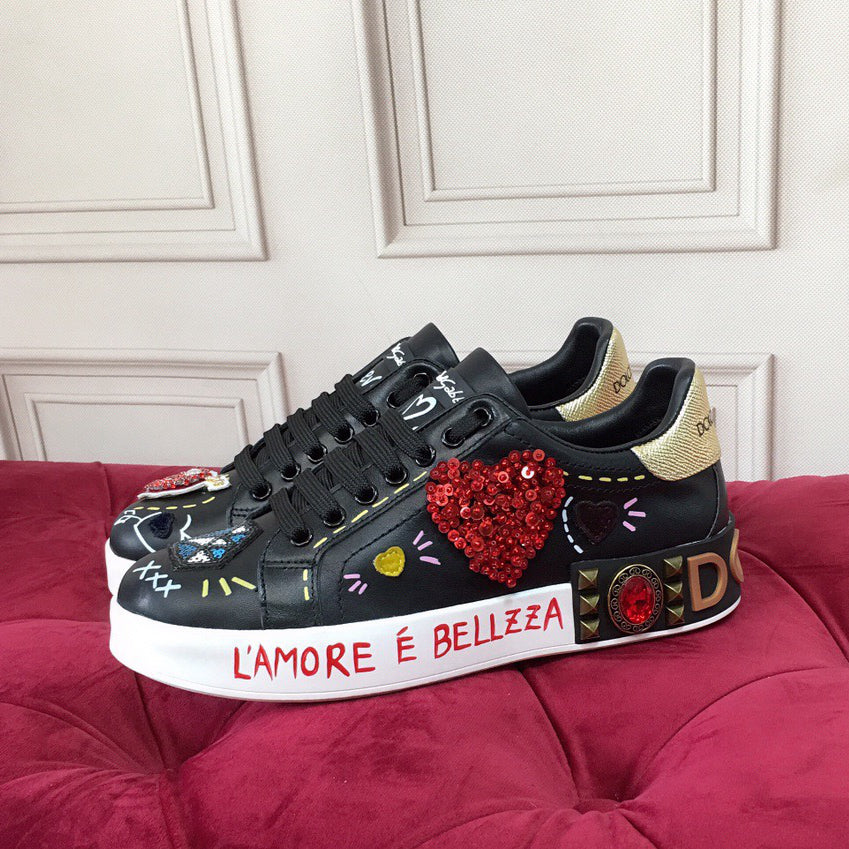 D*G Luxury Genuine Leather Casual Sneakers - Italian Designer Unisex Shoes
