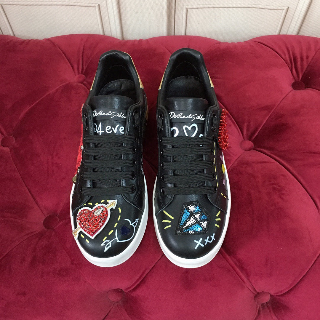 D*G Luxury Genuine Leather Casual Sneakers - Italian Designer Unisex Shoes