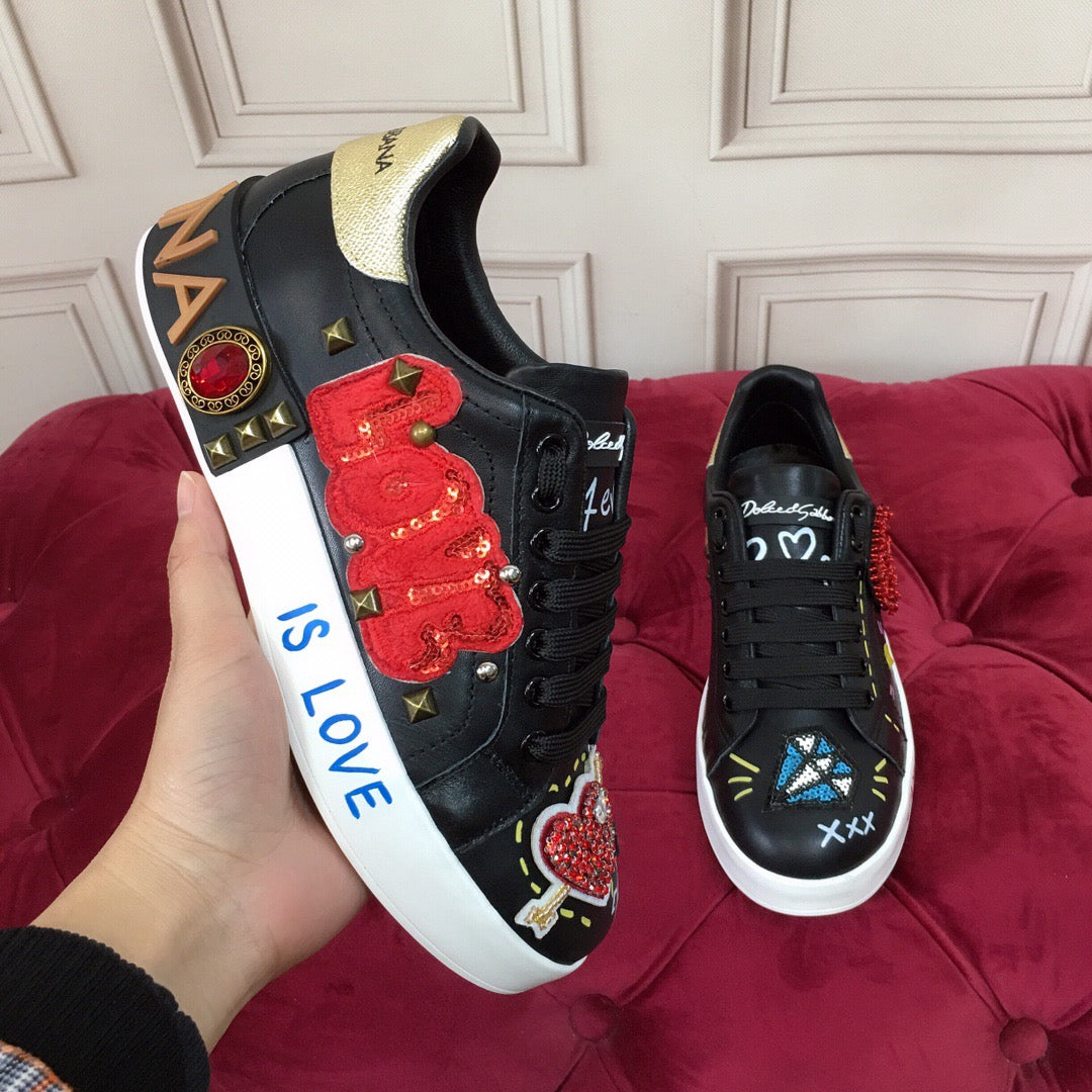 D*G Luxury Genuine Leather Casual Sneakers - Italian Designer Unisex Shoes
