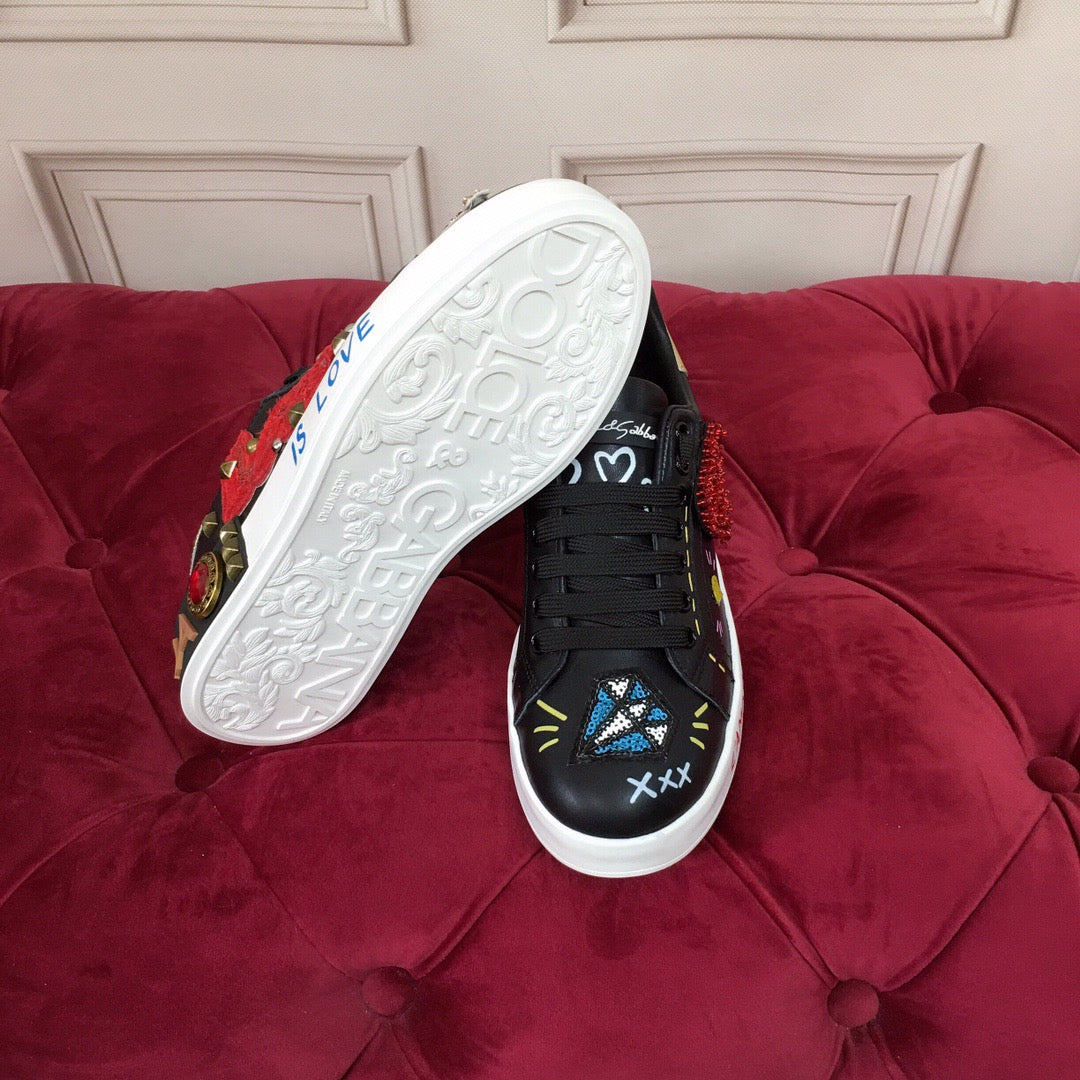 D*G Luxury Genuine Leather Casual Sneakers - Italian Designer Unisex Shoes