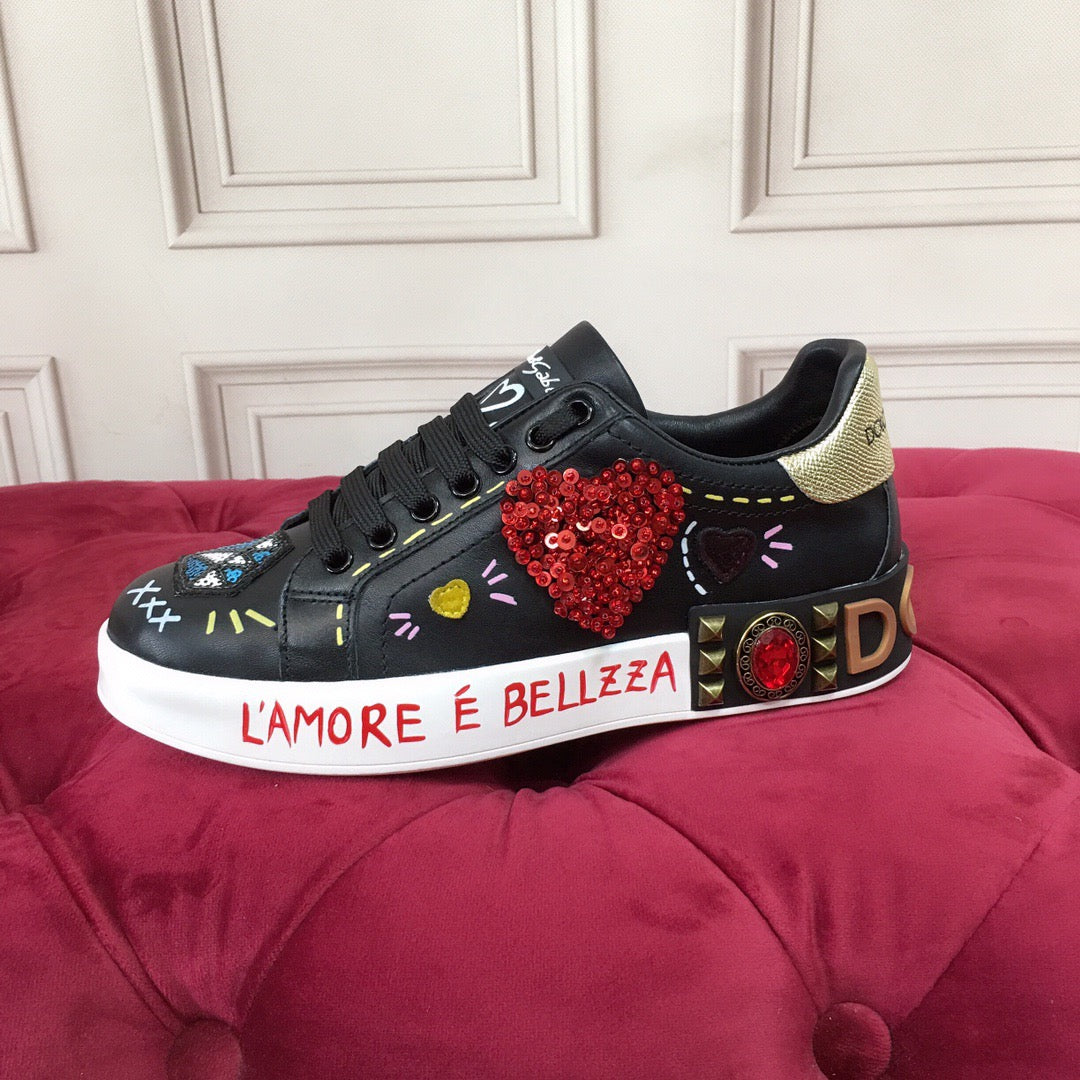D*G Luxury Genuine Leather Casual Sneakers - Italian Designer Unisex Shoes