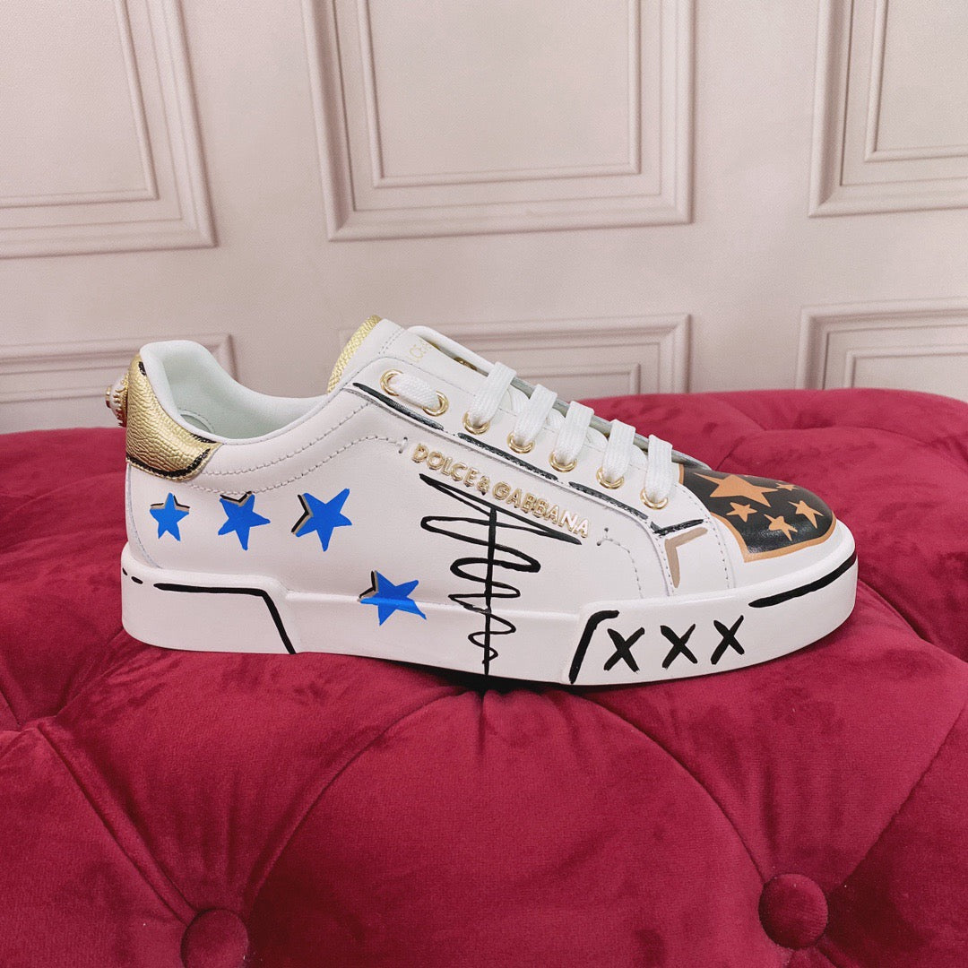 D*G   Luxury Genuine Leather Casual Sneakers - Italian Designer Unisex Shoes