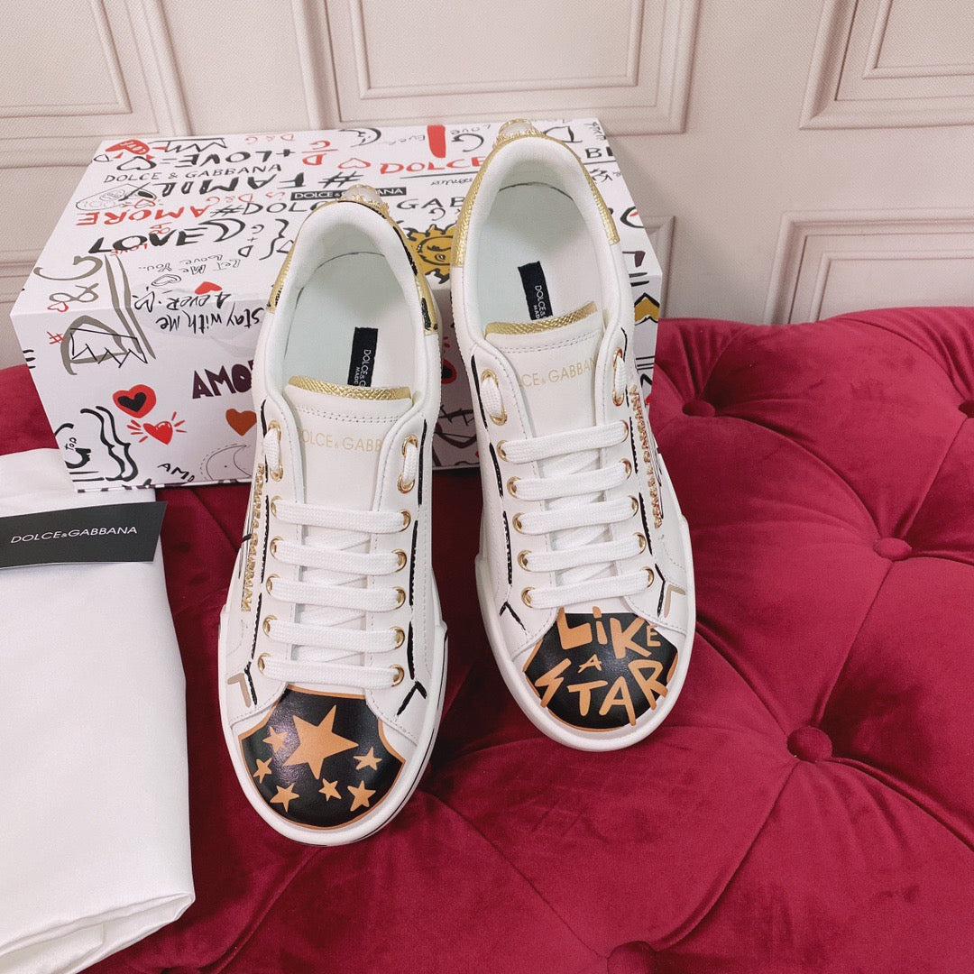 D*G   Luxury Genuine Leather Casual Sneakers - Italian Designer Unisex Shoes