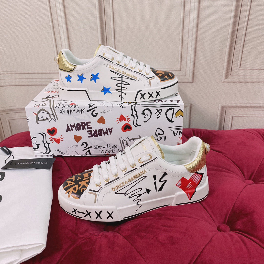 D*G   Luxury Genuine Leather Casual Sneakers - Italian Designer Unisex Shoes