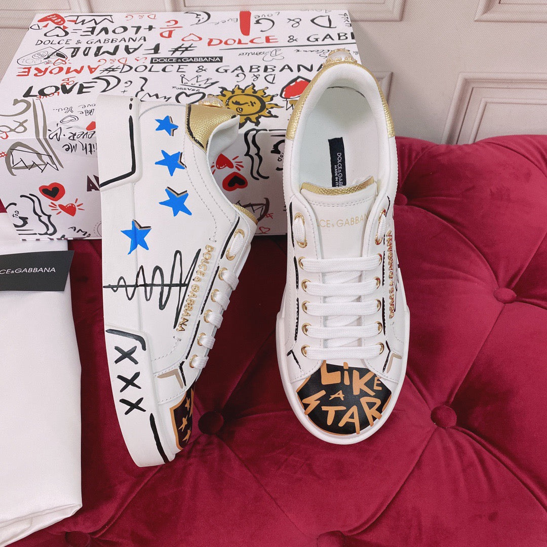 D*G   Luxury Genuine Leather Casual Sneakers - Italian Designer Unisex Shoes