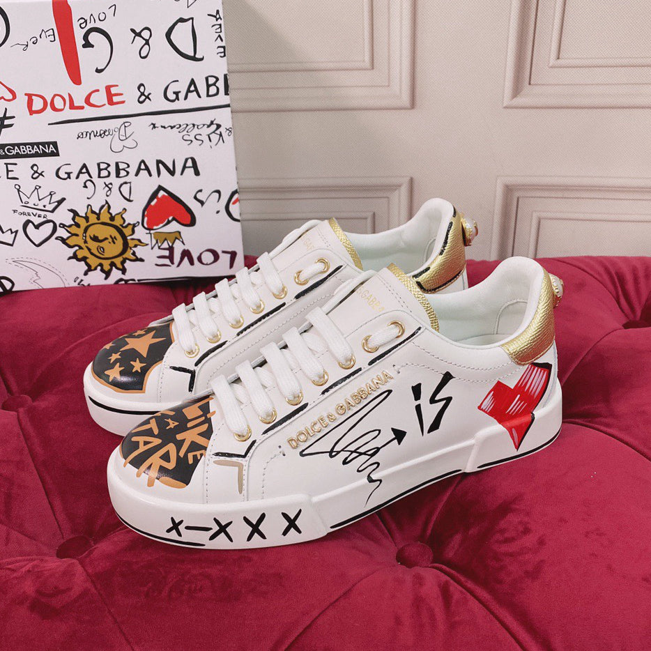 D*G   Luxury Genuine Leather Casual Sneakers - Italian Designer Unisex Shoes