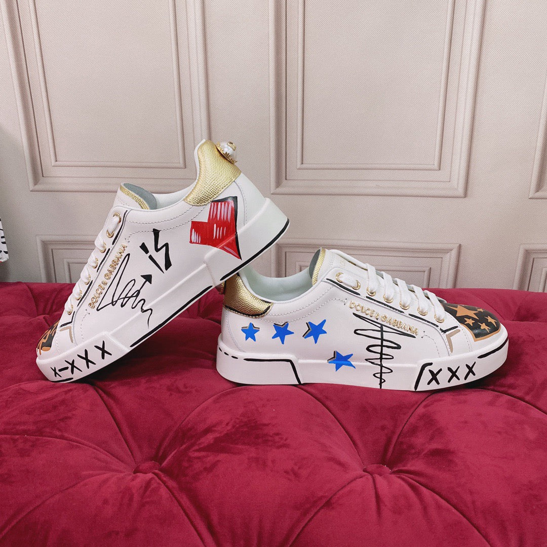 D*G   Luxury Genuine Leather Casual Sneakers - Italian Designer Unisex Shoes