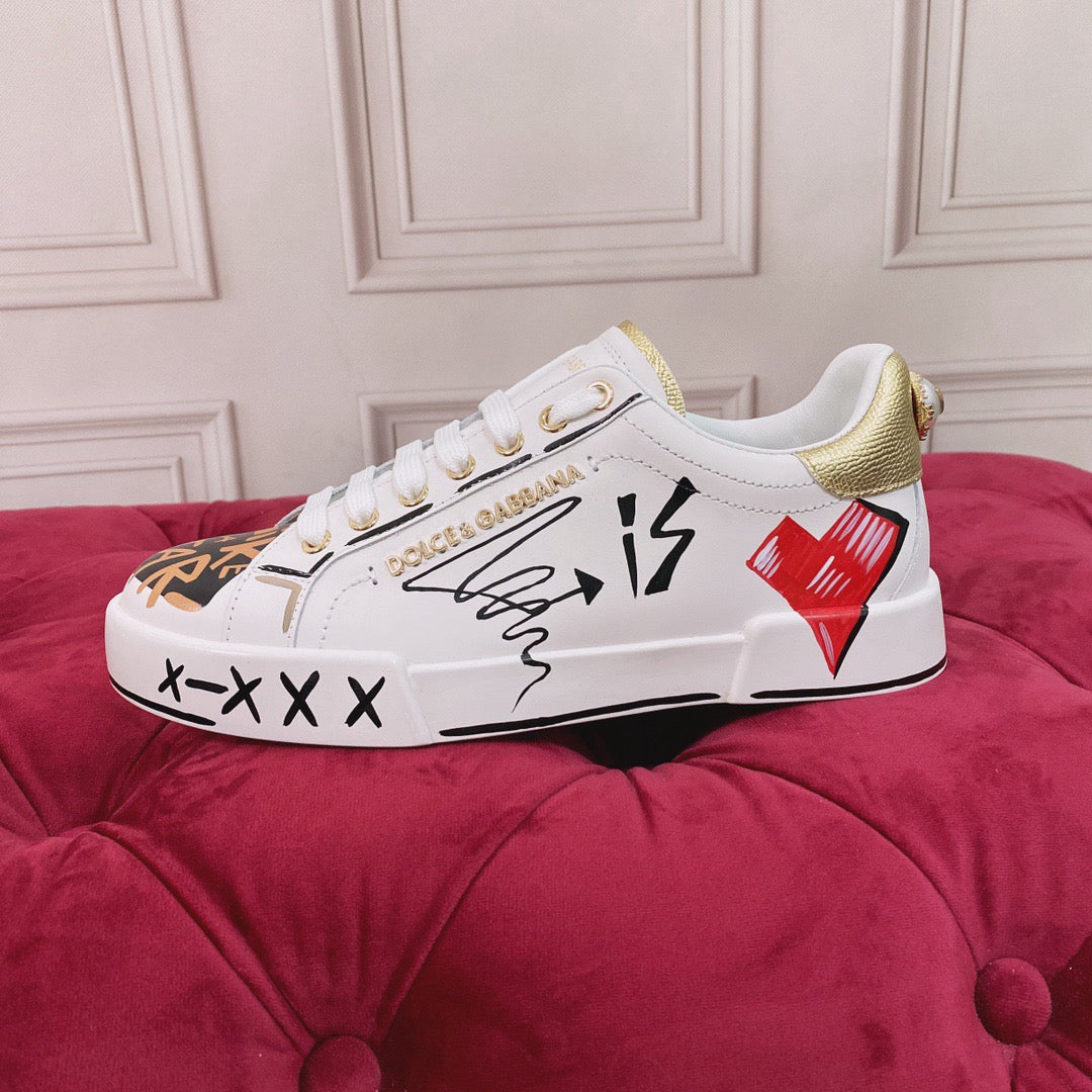 D*G   Luxury Genuine Leather Casual Sneakers - Italian Designer Unisex Shoes