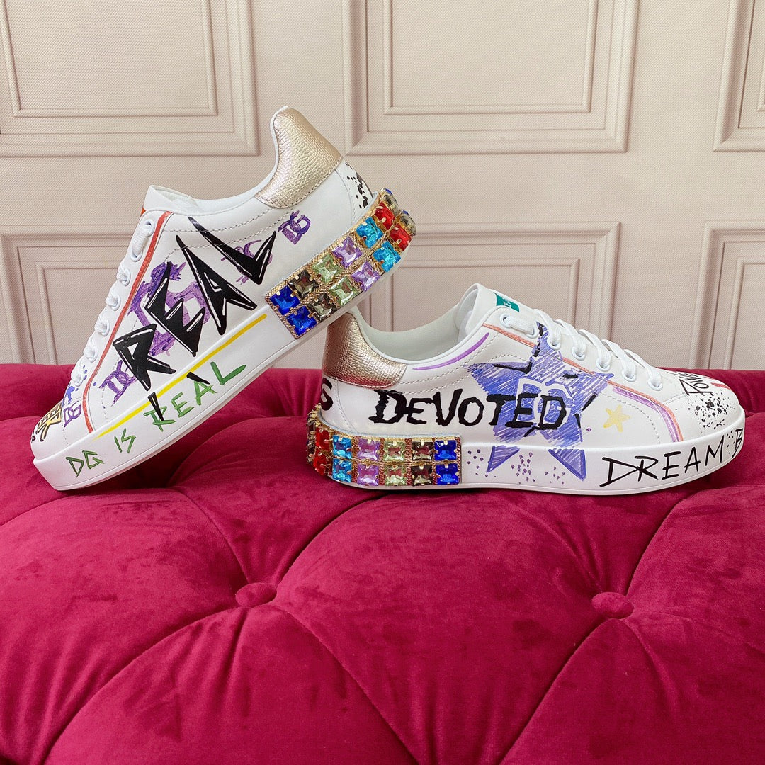 D*G   Luxury Genuine Leather Casual Sneakers - Italian Designer Unisex Shoes