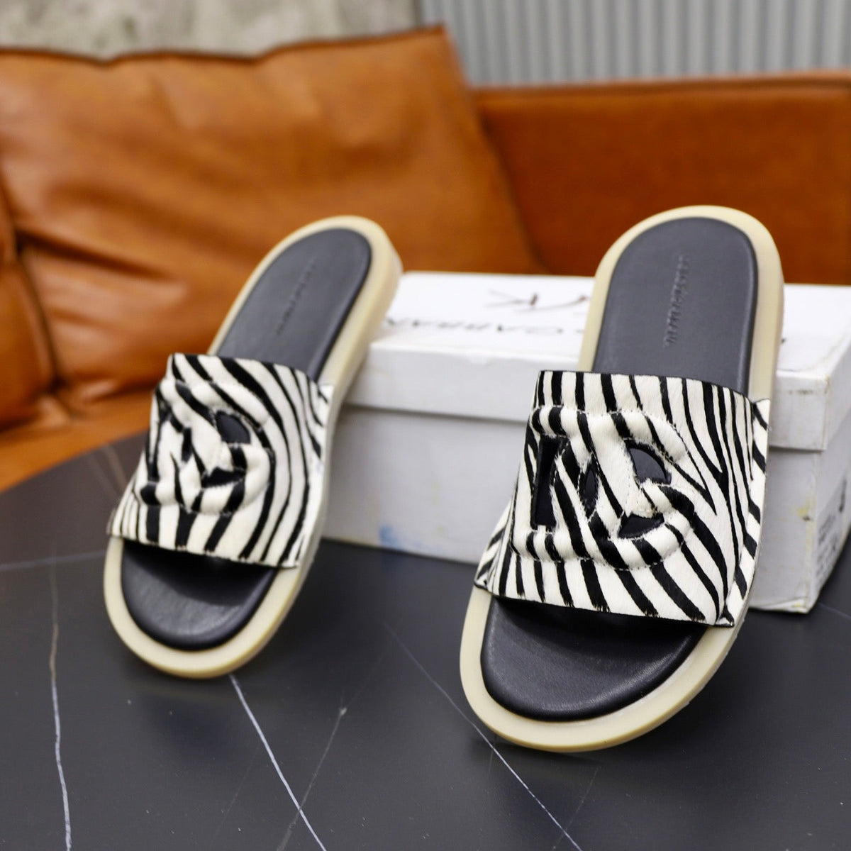 D*G Premium Leather Camouflage Slippers - Designer Men's Slides in 2 Patterns