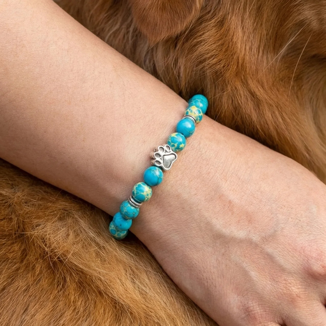 Tide Blue Sodalite Bead Bracelet | Paw Charm | Gift Box & Dog Stickers | Rescue Charity