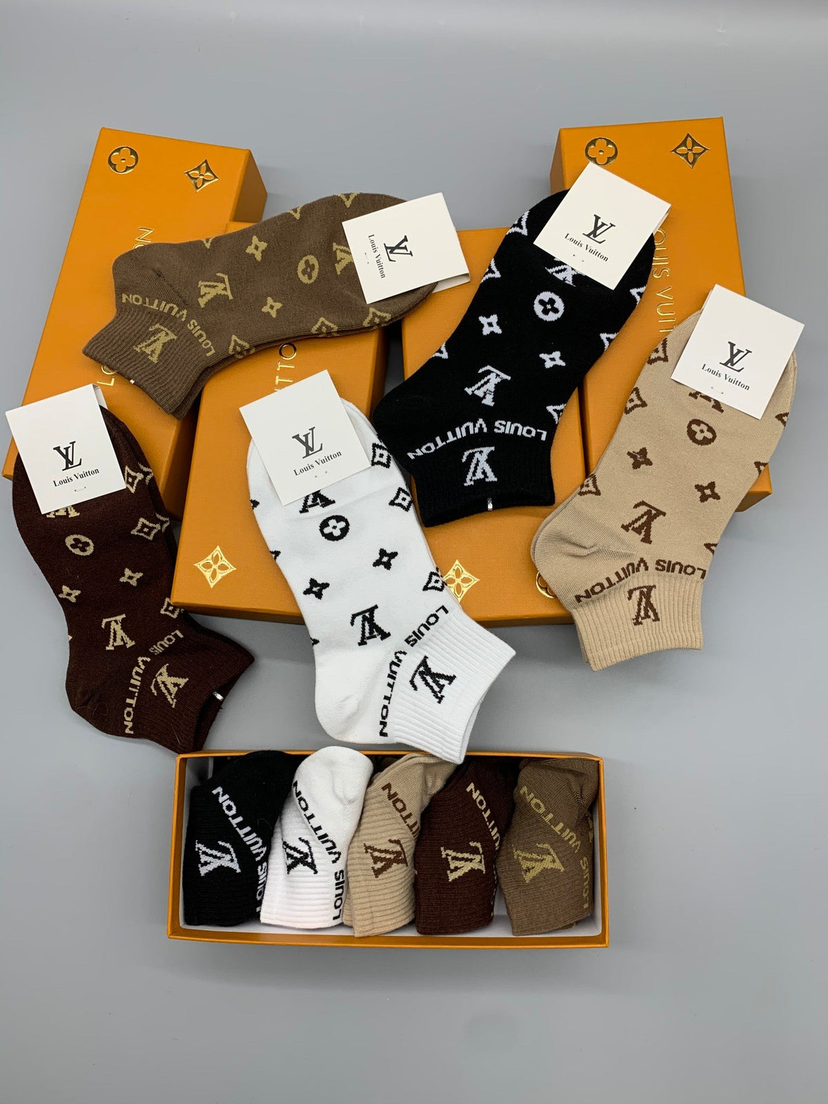 Louis Vuitton All-Over Initial Motifs Ankle Socks - 5-Pair Set