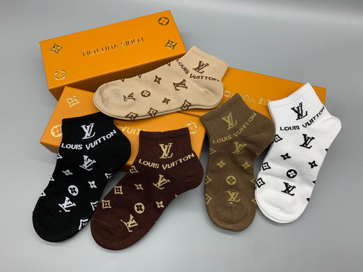 Louis Vuitton All-Over Initial Motifs Ankle Socks - 5-Pair Set