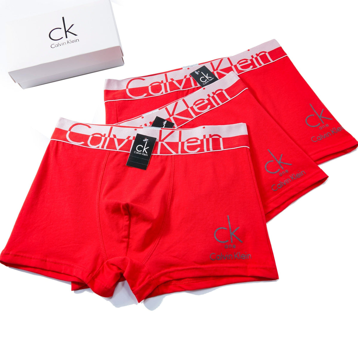Calvin Klein Cotton Boxer Briefs - Red 3-Piece Box