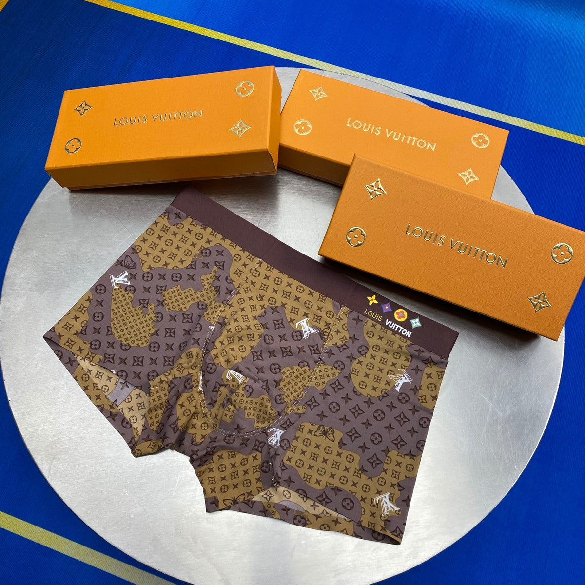 Louis Vuitton Cotton Visible Branded Waistband Or Emblem Details Men's Boxer Briefs - 3-Piece Box