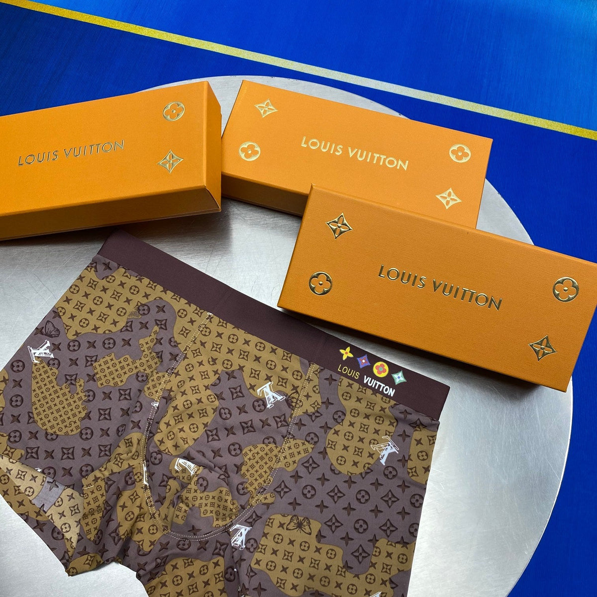 Louis Vuitton Cotton Visible Branded Waistband Or Emblem Details Men's Boxer Briefs - 3-Piece Box