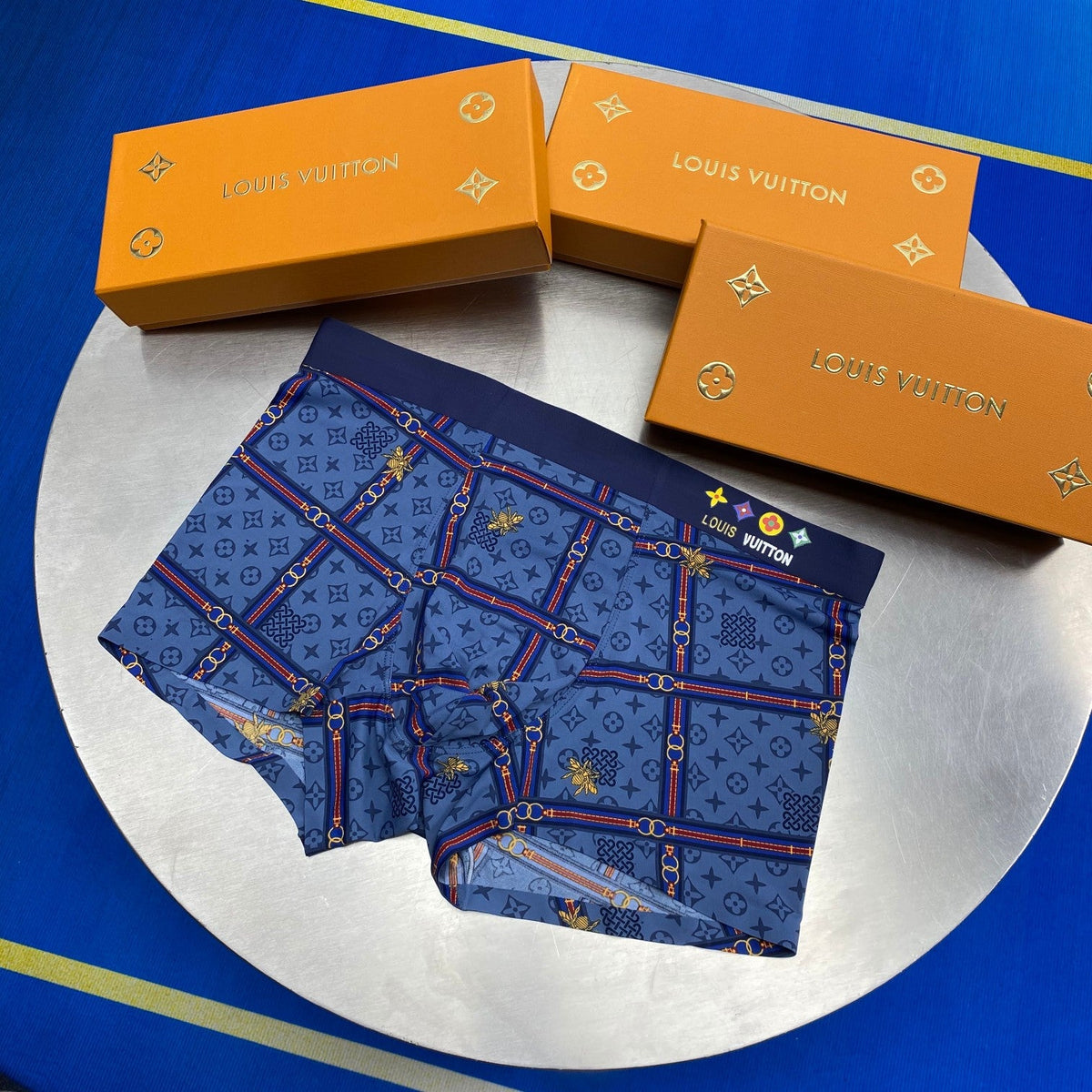 Louis Vuitton Blue Printed Boxer Briefs 3-Piece Box Collection