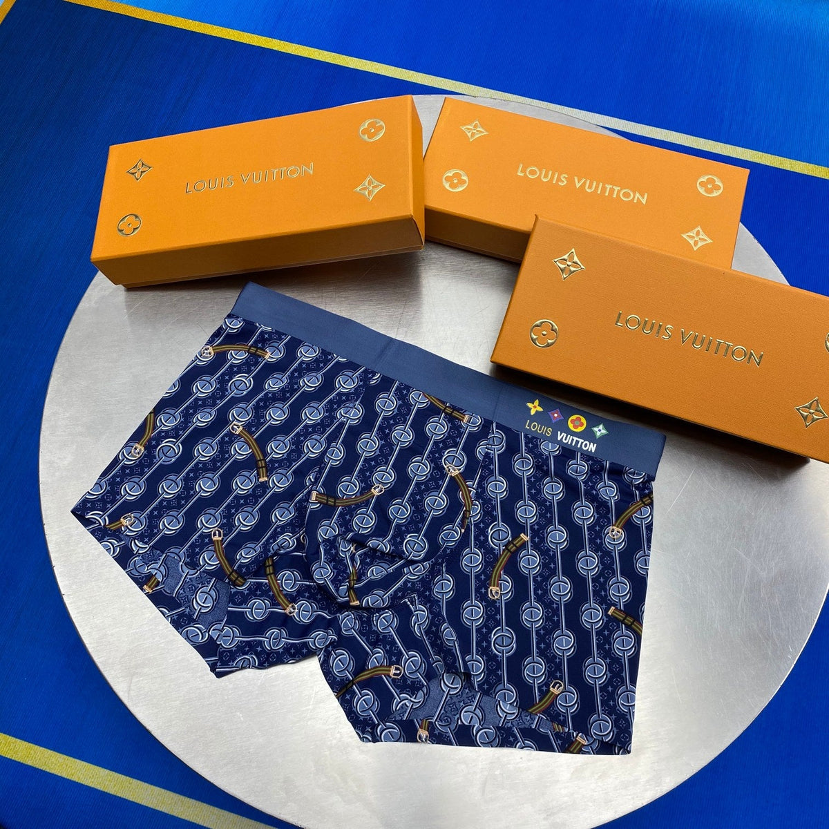 Louis Vuitton Cotton Visible Branded Waistband Or Emblem Details Men's Boxer Briefs - 3-Piece Box