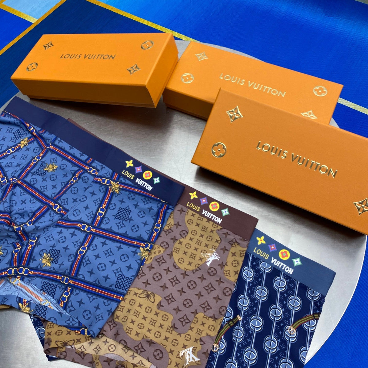 Louis Vuitton Blue Printed Boxer Briefs 3-Piece Box Collection