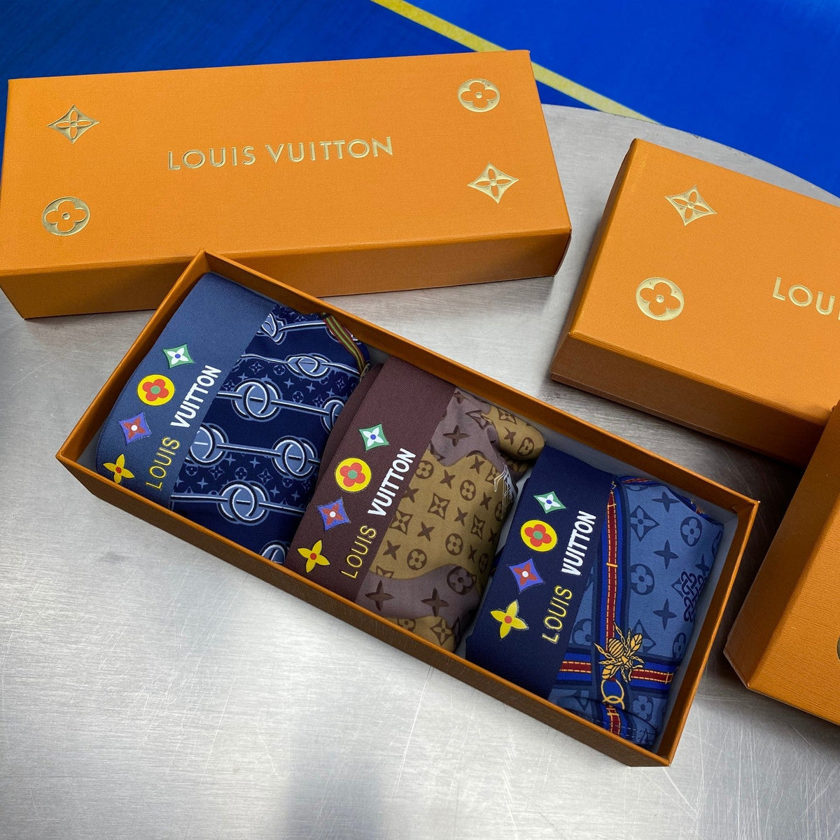 Louis Vuitton Cotton Visible Branded Waistband Or Emblem Details Men's Boxer Briefs - 3-Piece Box
