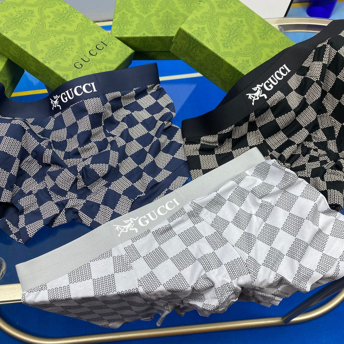 Gucci Modal Checkerboard Patterns And Bold Waistbands Men's Boxer Briefs - 3-Piece Box