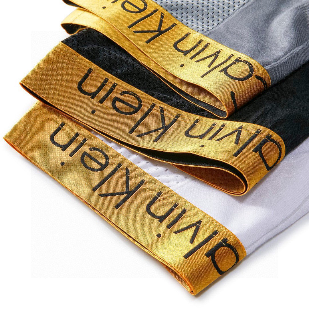 Calvin Klein Mesh Panels And Metallic-Gold Waistbands Men's Boxer Briefs - 3-Piece Box