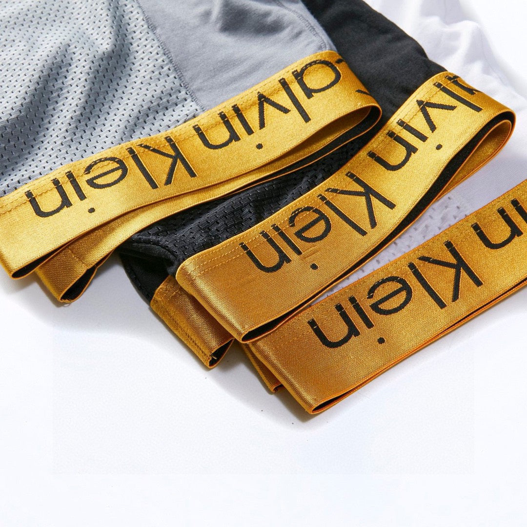 Calvin Klein Mesh Panels And Metallic-Gold Waistbands Men's Boxer Briefs - 3-Piece Box