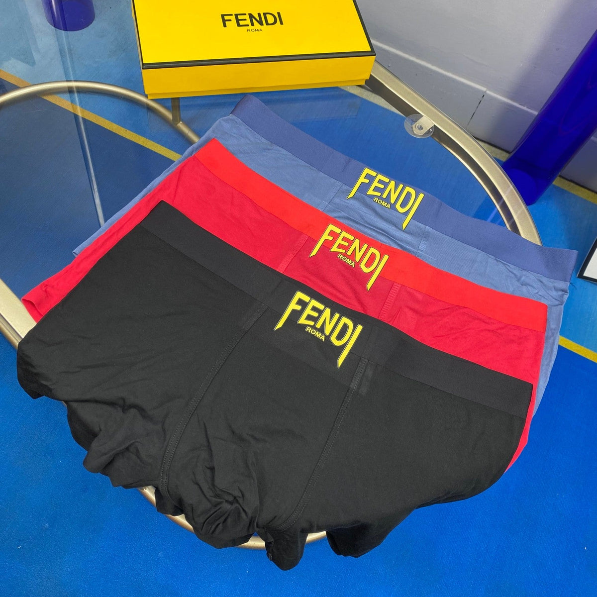 Fendi Modal Contrast Wordmarks Men's Boxer Briefs - 3-Piece Box