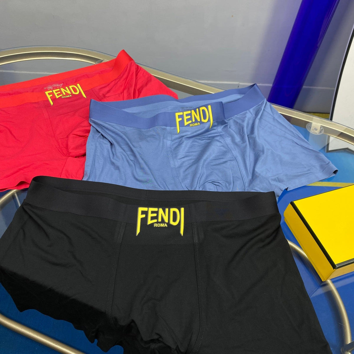 Fendi Modal Contrast Wordmarks Men's Boxer Briefs - 3-Piece Box