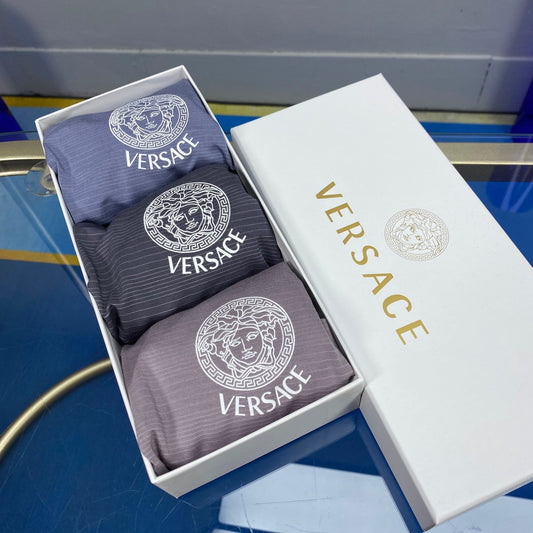 Versace Cotton Visible Branded Waistband Or Emblem Details Men's Boxer Briefs - 3-Piece Box