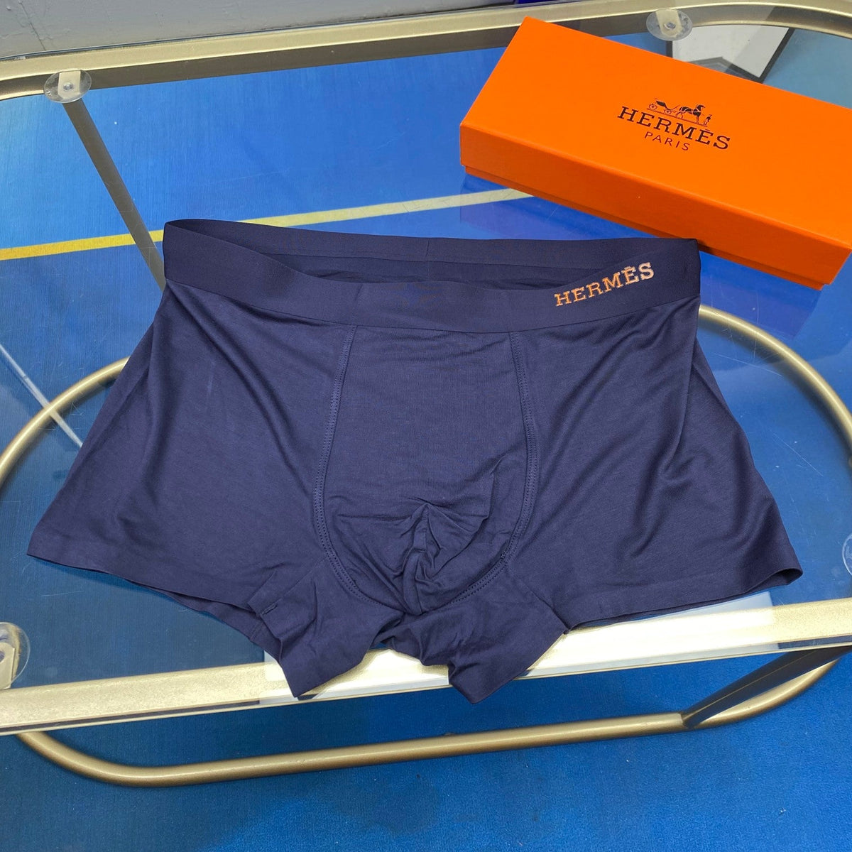 Hermes Blue, Green & White Tonal Waistbands Men's Boxer Briefs - 3-Piece Box