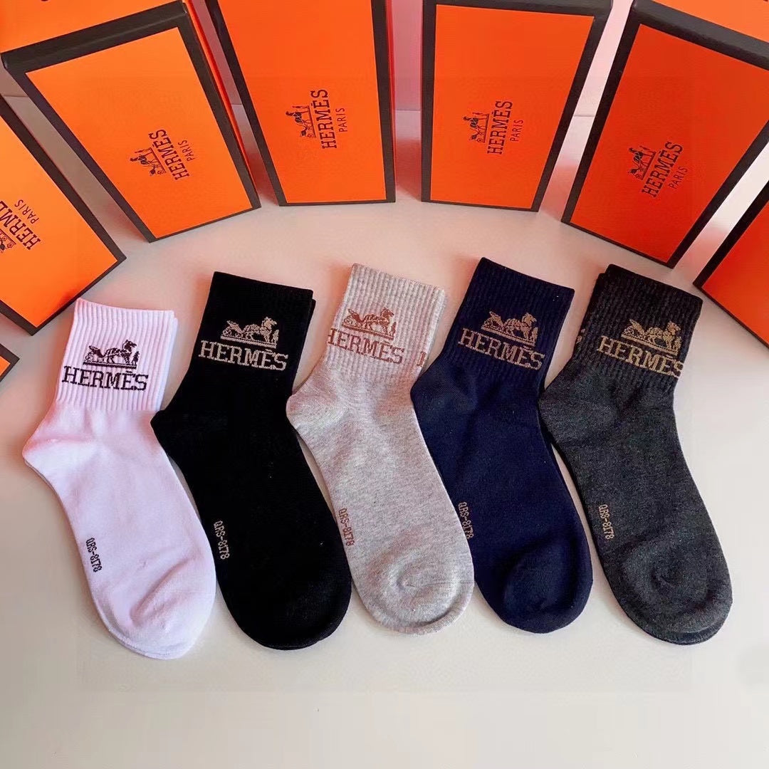 Unbranded Visible Branded Cuff Or Emblem Details Crew Socks - 5-Pair Set