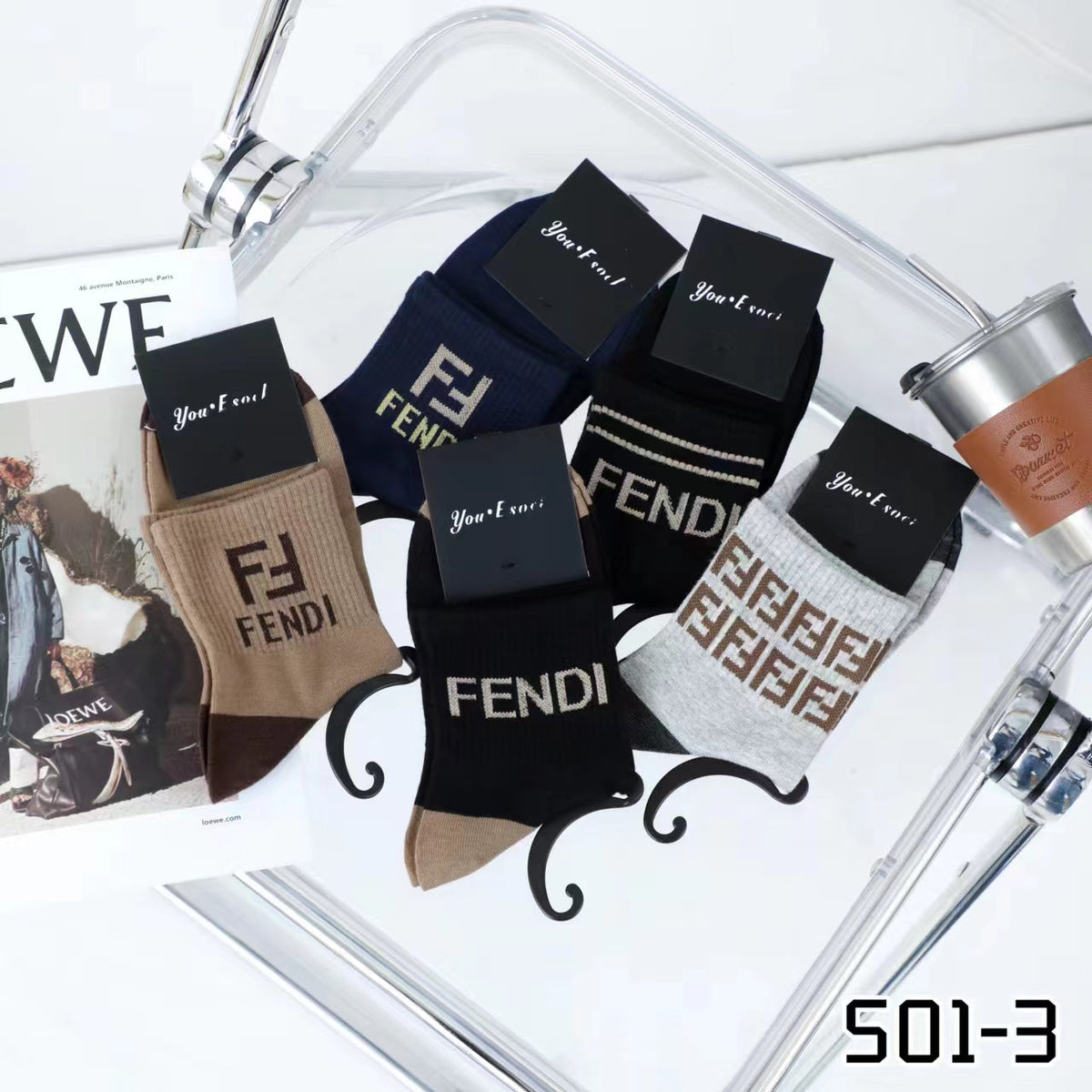 Unbranded Visible Branded Cuff Or Emblem Details Crew Socks - 5-Pair Set