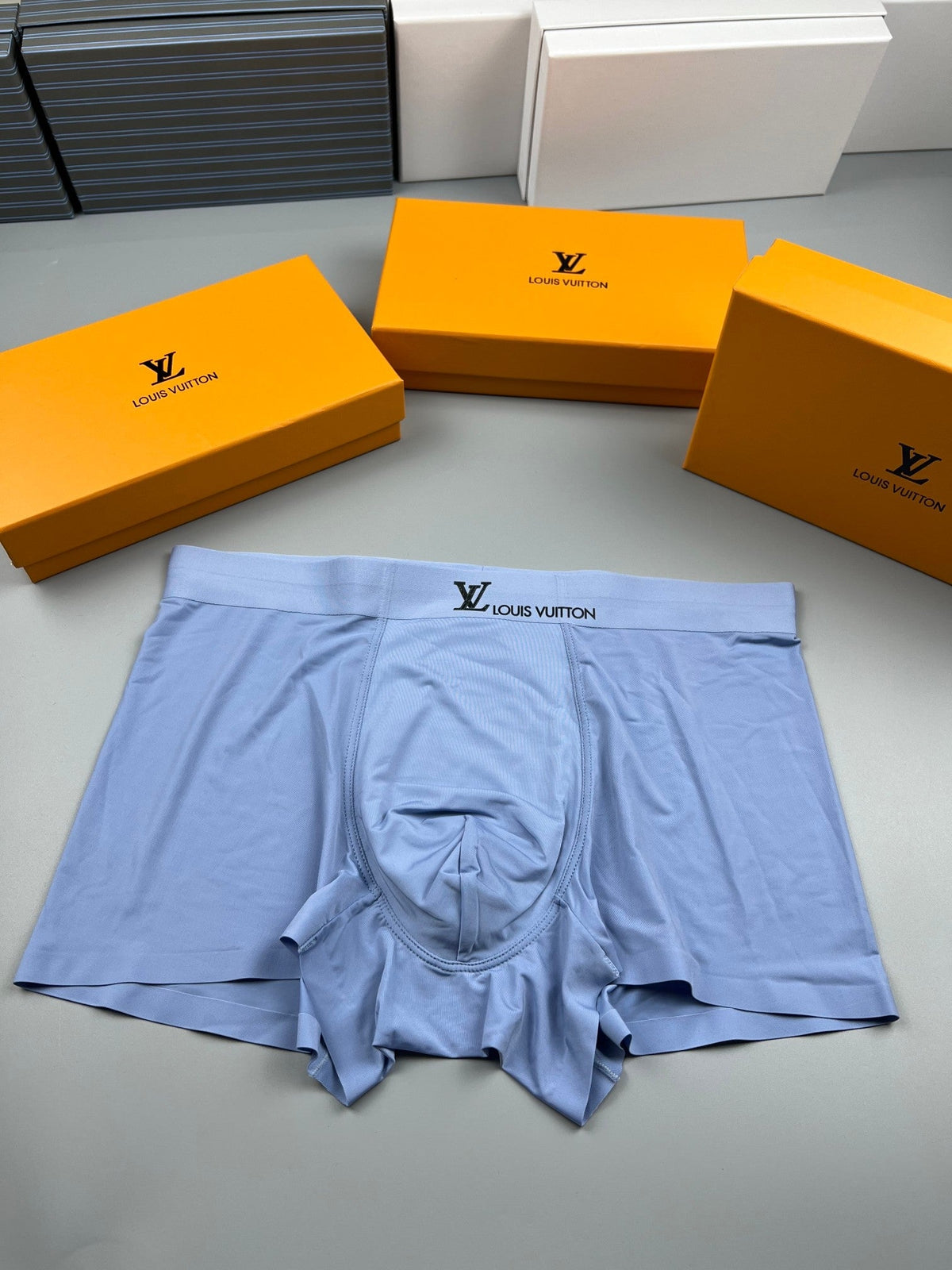 Louis Vuitton Blue, Green & White Tonal Waistbands Men's Boxer Briefs - 3-Piece Box