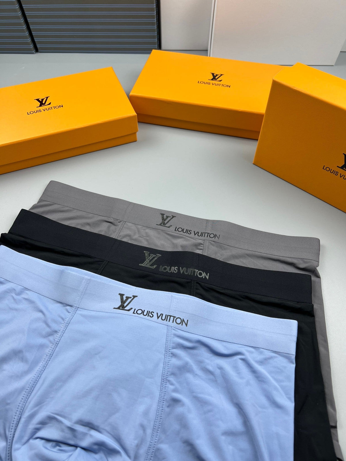 Louis Vuitton Blue, Green & White Tonal Waistbands Men's Boxer Briefs - 3-Piece Box