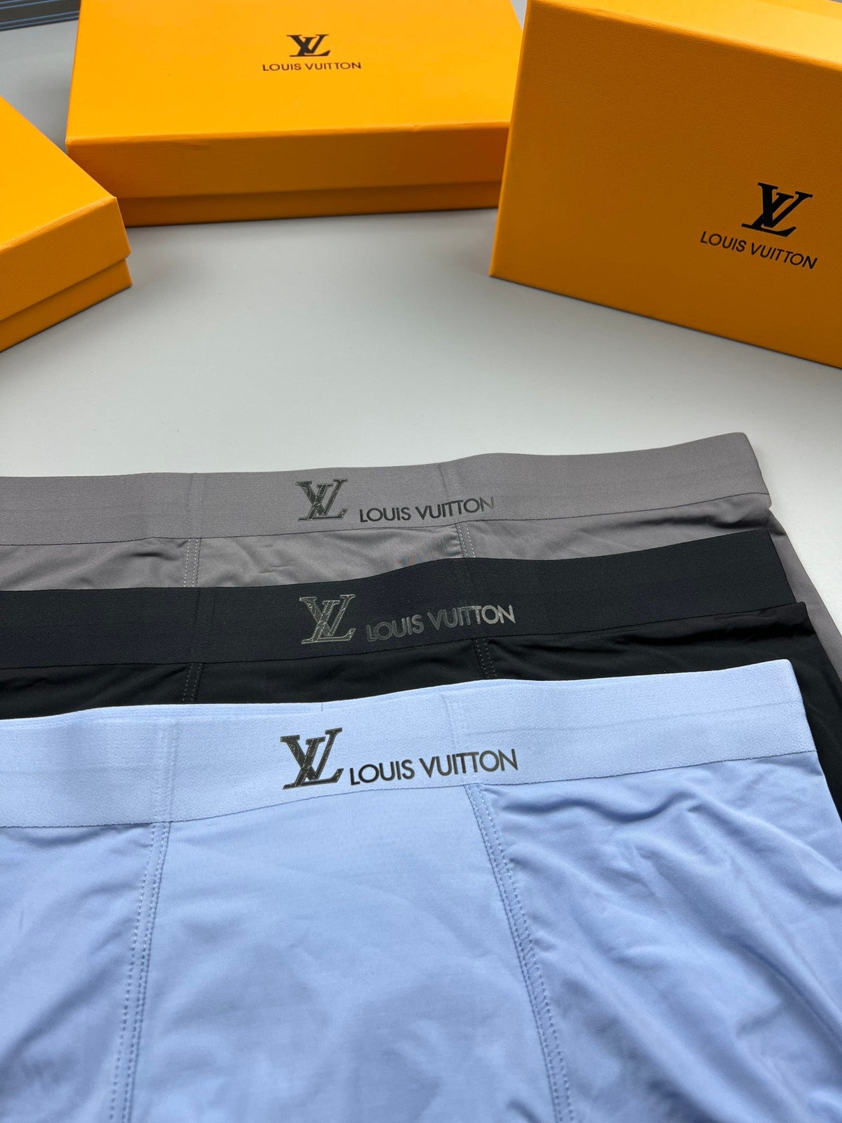 Louis Vuitton Blue, Green & White Tonal Waistbands Men's Boxer Briefs - 3-Piece Box