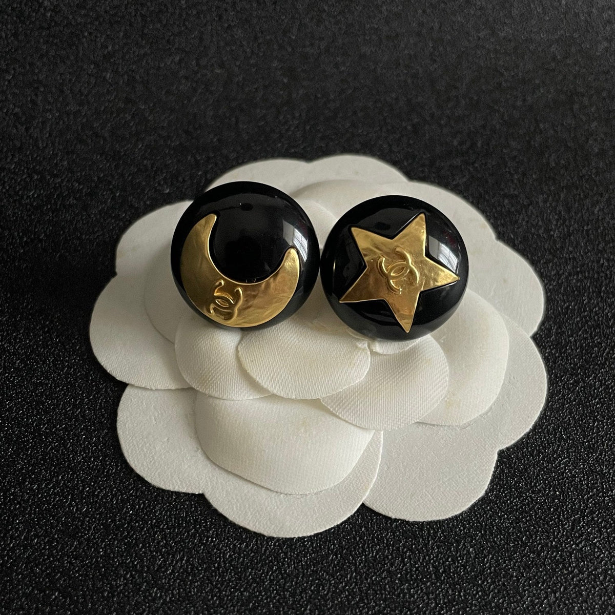 Martin Graham stud earrings in polished metal-tone – front product view