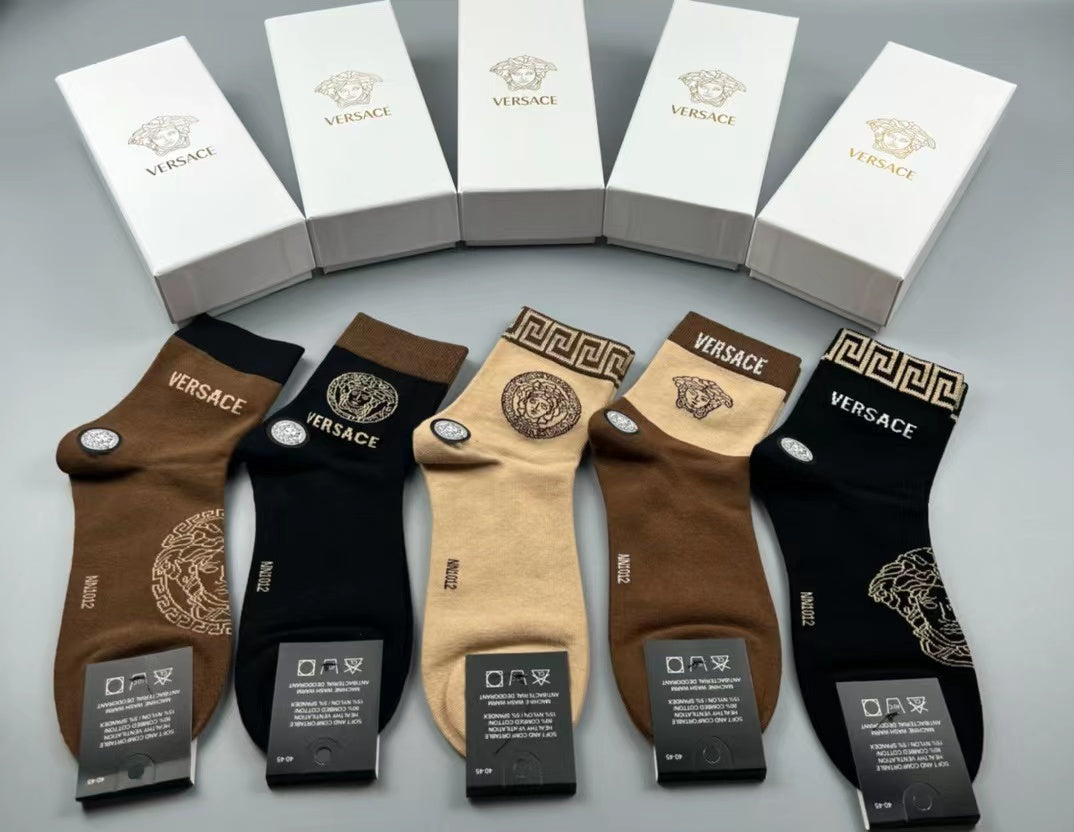 Unbranded Visible Branded Cuff Or Emblem Details Crew Socks - 5-Pair Set