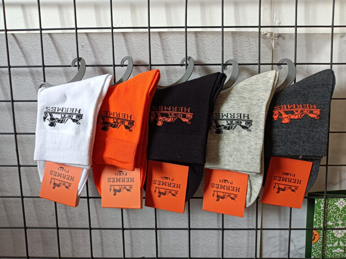 Hermes Cotton Visible Cuff, Colour And Emblem Details Crew Socks - 5-Pair Set