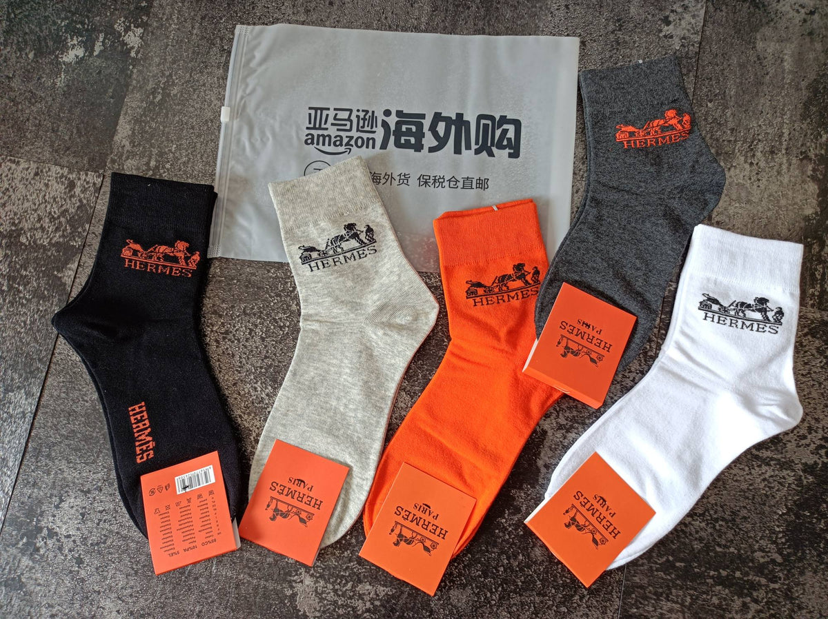 Hermes Orange-Label Crew Crew Socks 5-Pair Box Collection