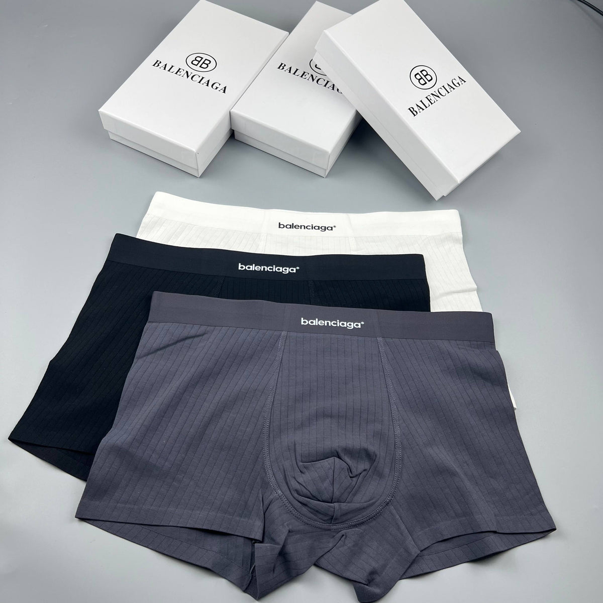 Balenciaga Tonal Wordmark Waistbands Men's Boxer Briefs - 3-Piece Box