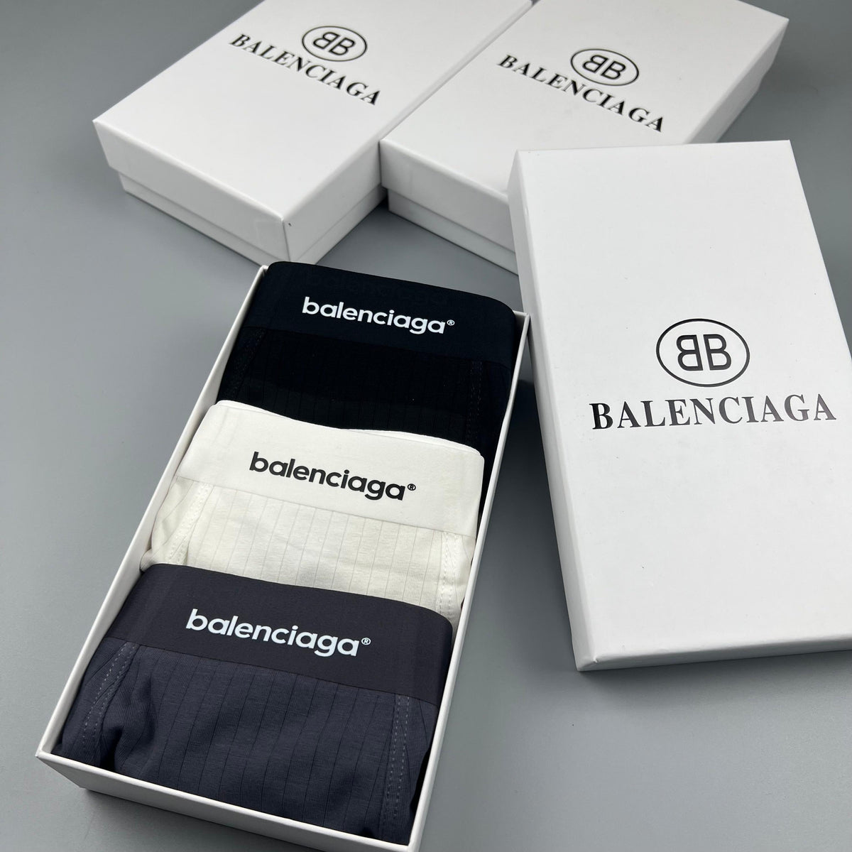 Balenciaga Tonal Wordmark Waistbands Men's Boxer Briefs - 3-Piece Box