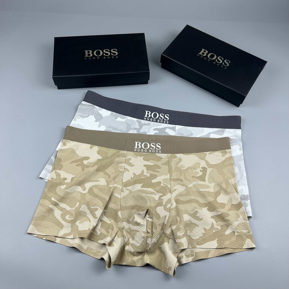 BOSS Sand Camo Boxer Briefs 3-Piece Box Collection Essentials