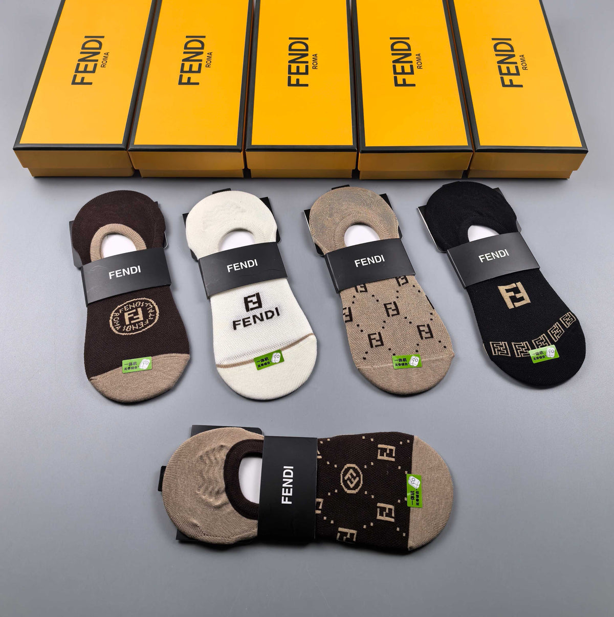 Fendi Small Graphic Details No-Show Socks - 5-Pair Set